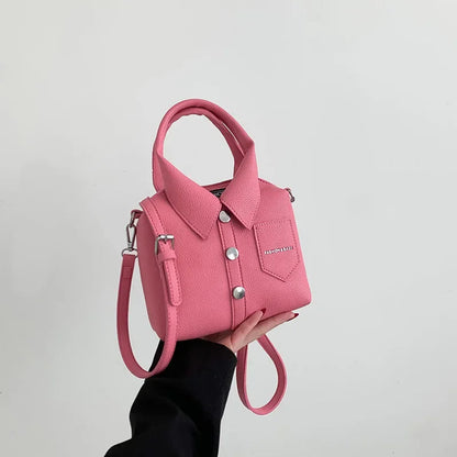 Compact Square Crossbody Bag - Women's PU Leather Zipper Shoulder Handbag Handbags The