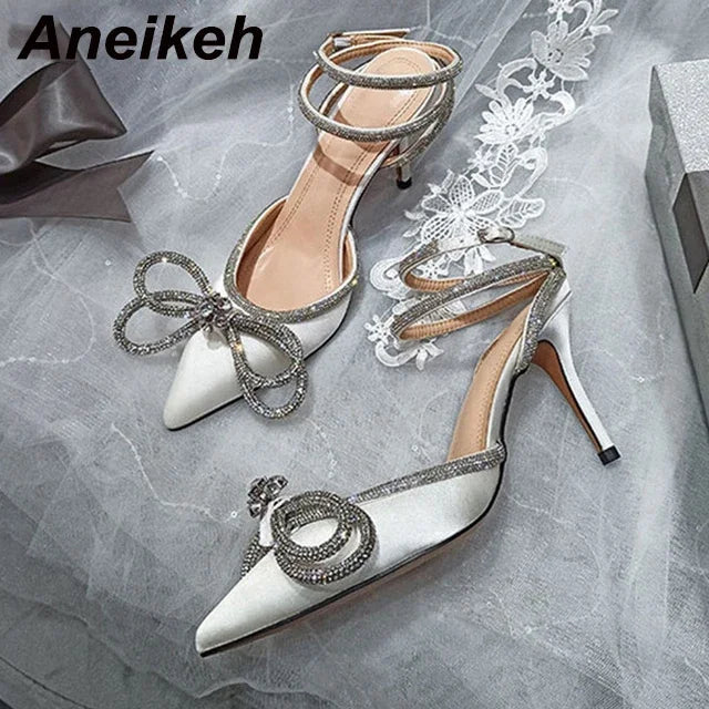 Crystal Butterfly Bow Pointed-Toe Pumps - Women's Party Heels Handbags The