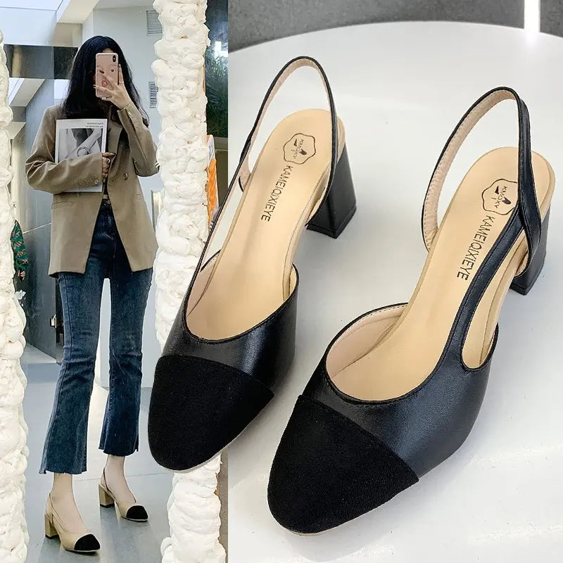 Retro Square-Toe Mule Heels - Women's Elegant Wedding Sandal displayed on a model in stylish outfit.