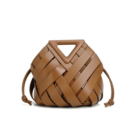 Woven Vegan Leather Tote - Women's Top Handle Crossbody Bag for Everyday Use Handbags The