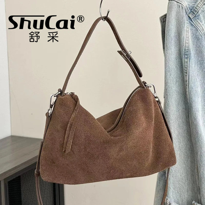 Suede Boston Tote - Women's Soft Crossbody Handbag for Autumn & Winter Handbags The