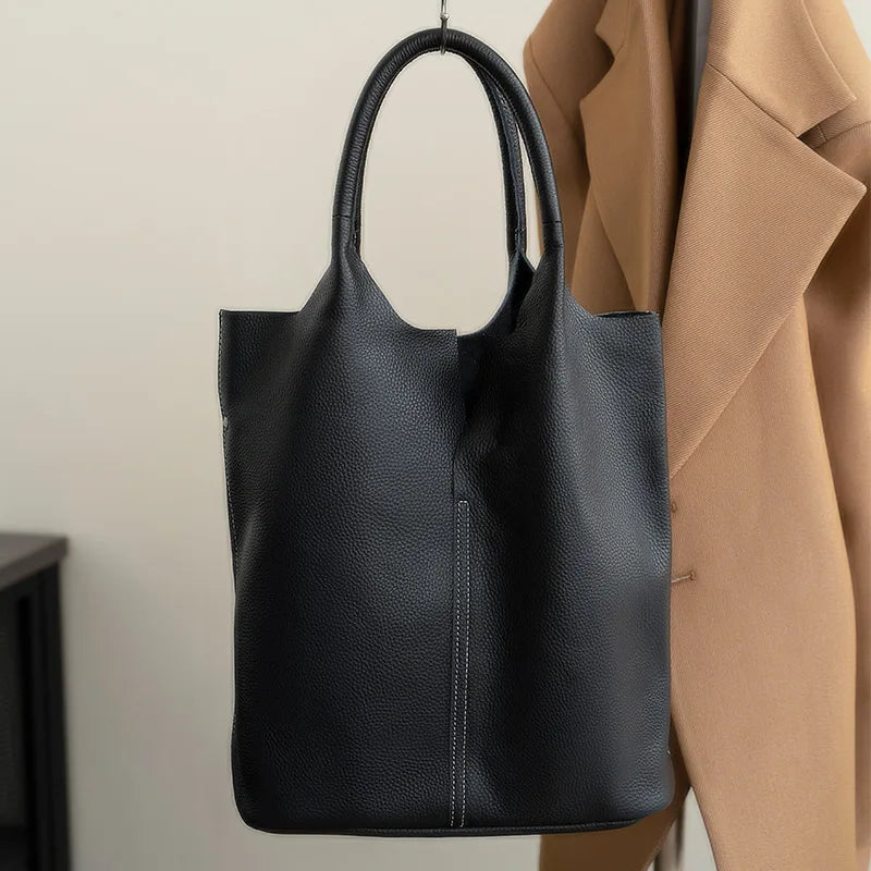 Genuine Leather Bucket Tote - Women's Commuter Shoulder Bag for Work & Weekends Handbags The