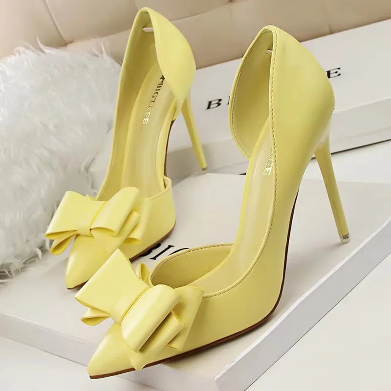 Bow Pointed-Toe 10.5CM Stiletto Pumps - Women's Classic Party Heels Handbags The