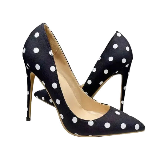 Polka Dot Satin Bow Pumps - Women's Pointed-Toe Designer Heels Handbags The