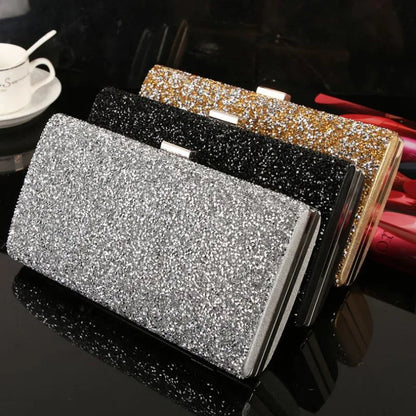 Diamond Sequin Evening Clutch - Women's Two-Chain Wedding Purse Handbags The