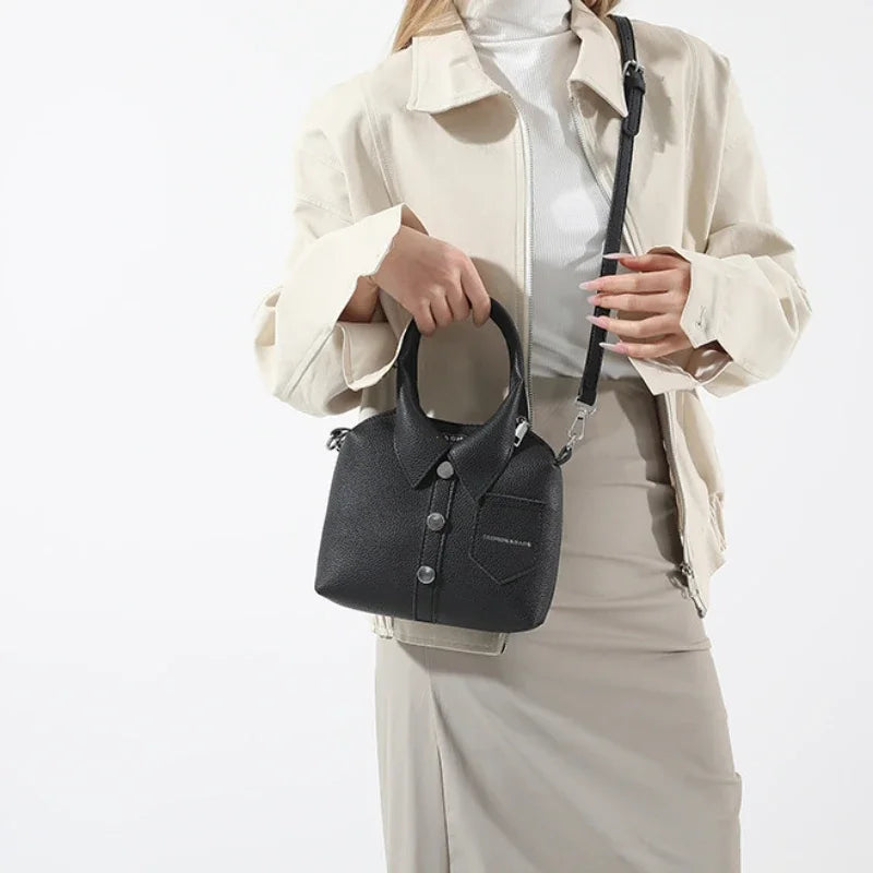 Compact Square Crossbody Bag - Women's PU Leather Zipper Shoulder Handbag Handbags The