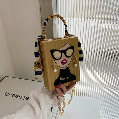 Structured Box Evening Bag - Women's Hard-Shell Party Purse with Chain Strap Handbags The