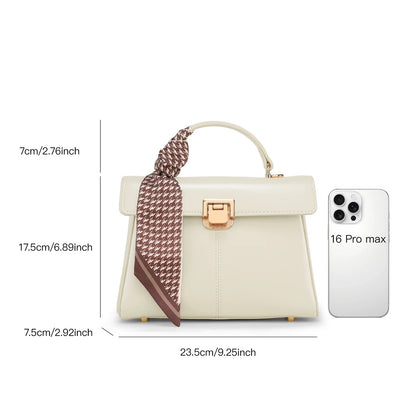Scarf Accent Leather Handbag - Women's Structured Shoulder Bag for Commuting Handbags The