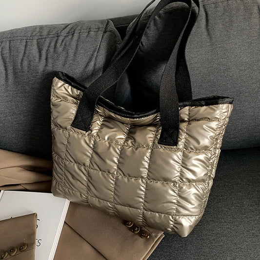 Quilted Padded Tote Bag - Women's Large-Capacity Lightweight Shoulder Shopper Handbags The