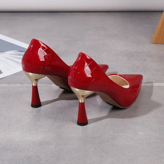 Plaid Pointed-Toe Pumps - Women's Embossed Autumn Dress Heels Handbags The