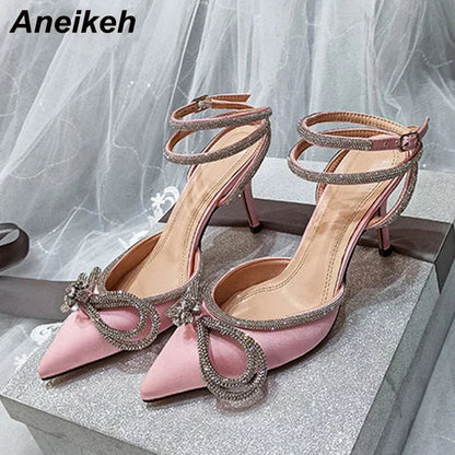 Crystal Butterfly Bow Pointed-Toe Pumps - Women's Party Heels Handbags The