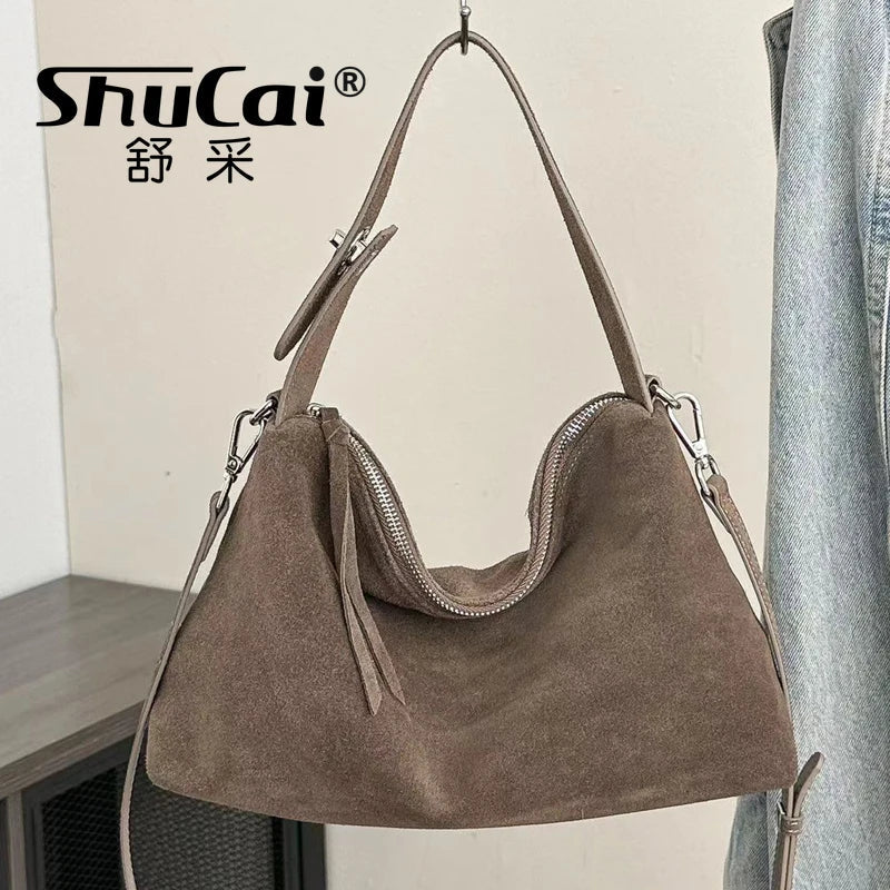 Suede Boston Tote - Women's Soft Crossbody Handbag for Autumn & Winter Handbags The
