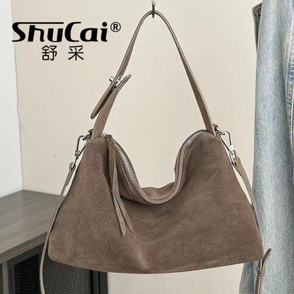 Suede Boston Tote - Women's Soft Crossbody Handbag for Autumn & Winter Handbags The