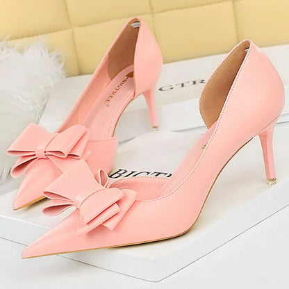 Bow Pointed-Toe 10.5CM Stiletto Pumps - Women's Classic Party Heels Handbags The