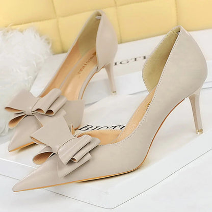 Bow Pointed-Toe 10.5CM Stiletto Pumps - Women's Classic Party Heels Handbags The