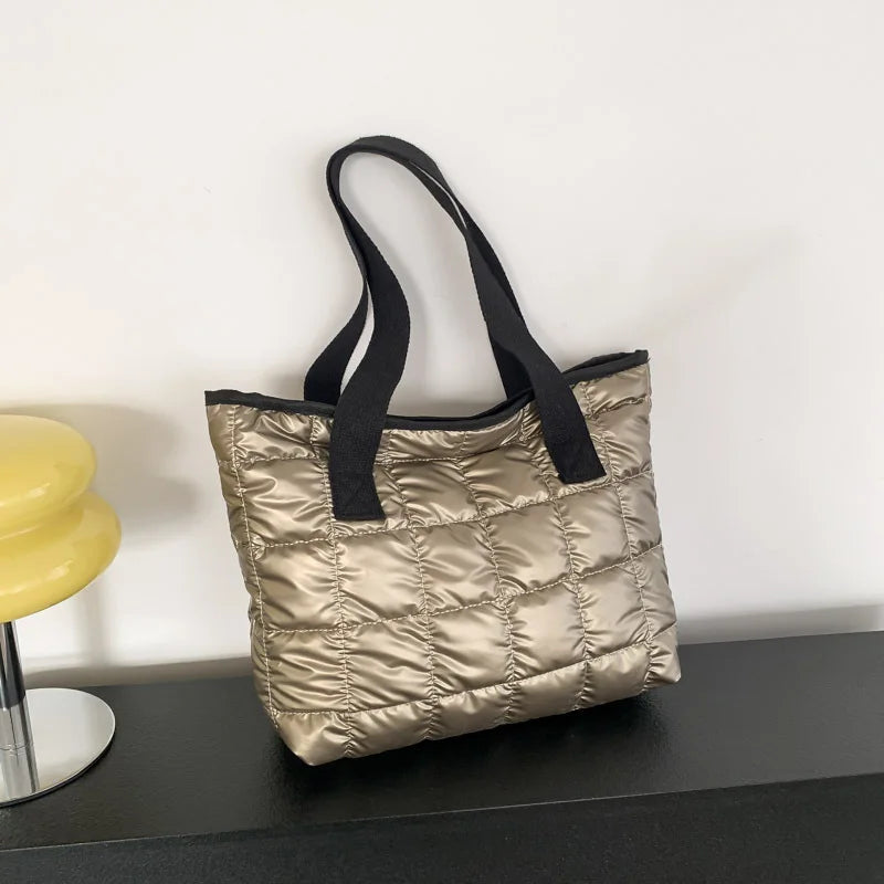 Quilted Padded Tote Bag - Women's Large-Capacity Lightweight Shoulder Shopper Handbags The