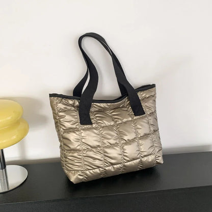 Quilted Padded Tote Bag - Women's Large-Capacity Lightweight Shoulder Shopper Handbags The