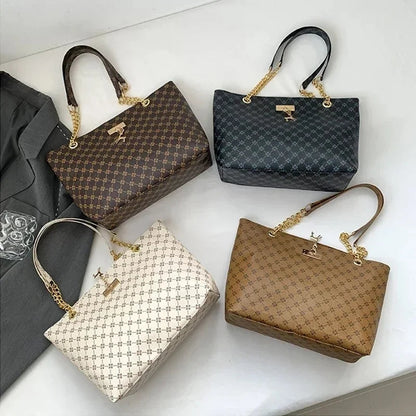 Soft-Texture Geometric Tote Bag - Women's Large-Capacity PU Leather Shoulder Handbag Handbags The