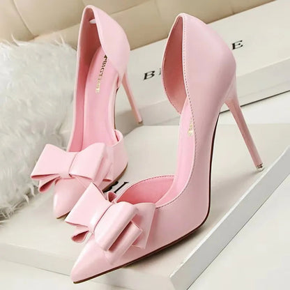 Bow Pointed-Toe 10.5CM Stiletto Pumps - Women's Classic Party Heels Handbags The