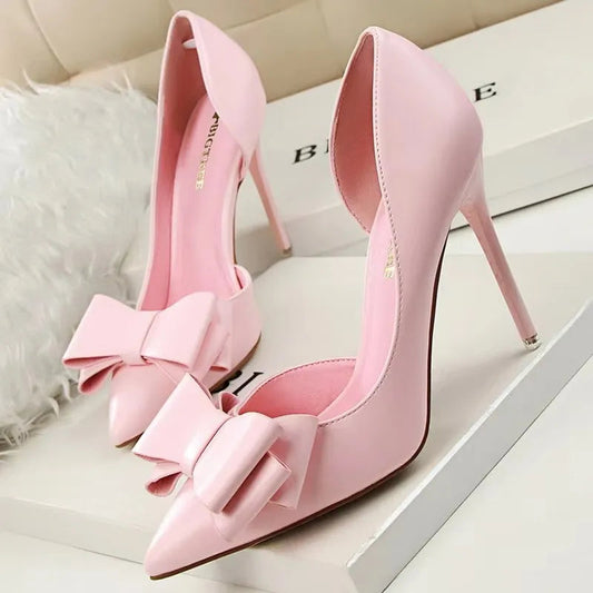 Bow Pointed-Toe 10.5CM Stiletto Pumps - Women's Classic Party Heels Handbags The