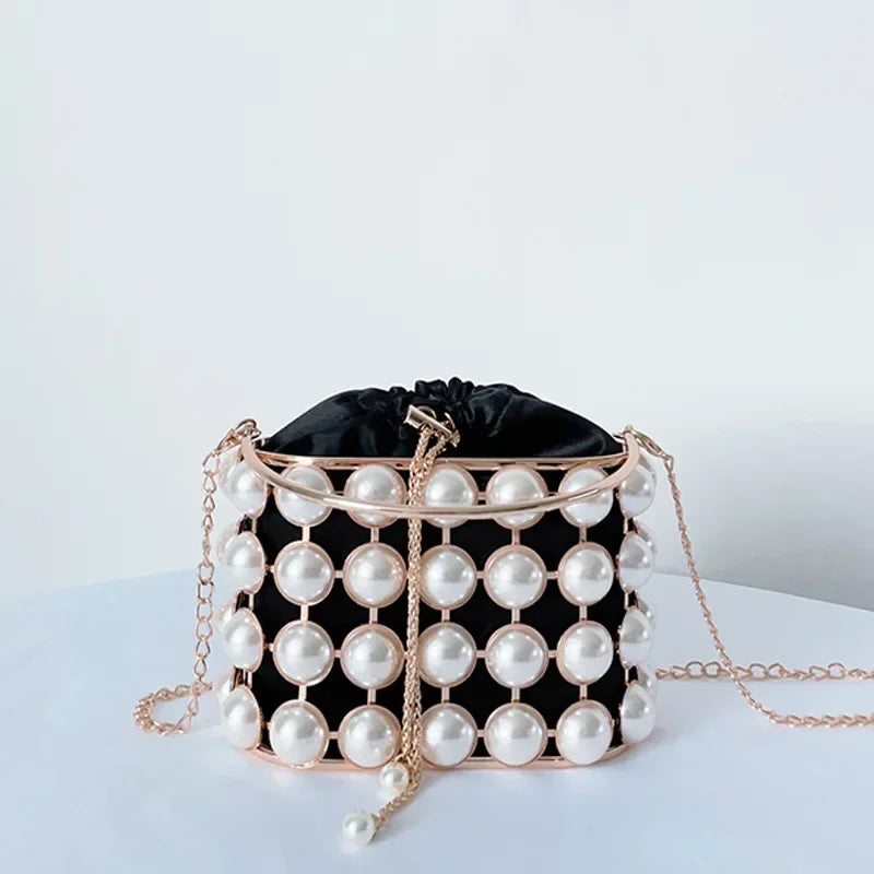 Pearl Accent Evening Clutch - Women's Elegant Handbag for Weddings & Parties Handbags The