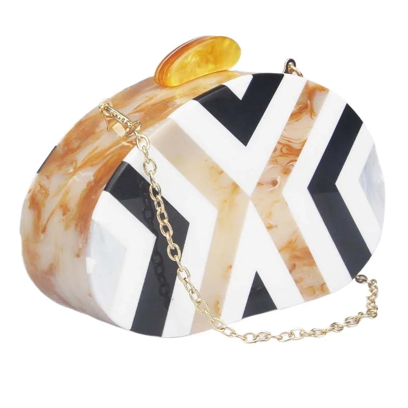 Pearl Acrylic Box Clutch - Women's Elegant Evening Bag with Chain Strap Handbags The