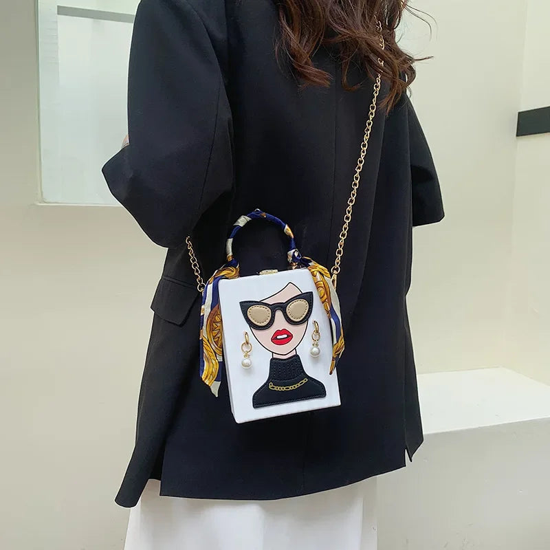 Structured Box Evening Bag - Women's Hard-Shell Party Purse with Chain Strap Handbags The