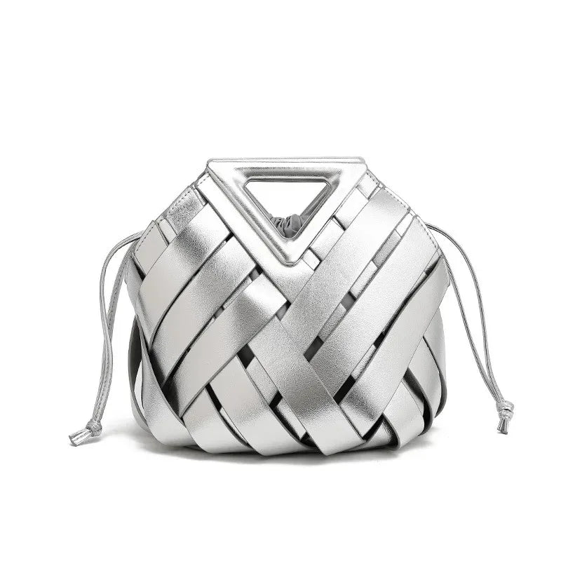 Woven Vegan Leather Tote - Women's Top Handle Crossbody Bag for Everyday Use Handbags The