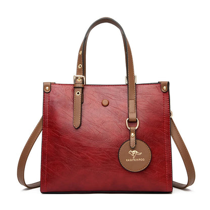 Triple-Compartment Tote Bag - Women's Vintage Leather Carryall for Daily Use Handbags The