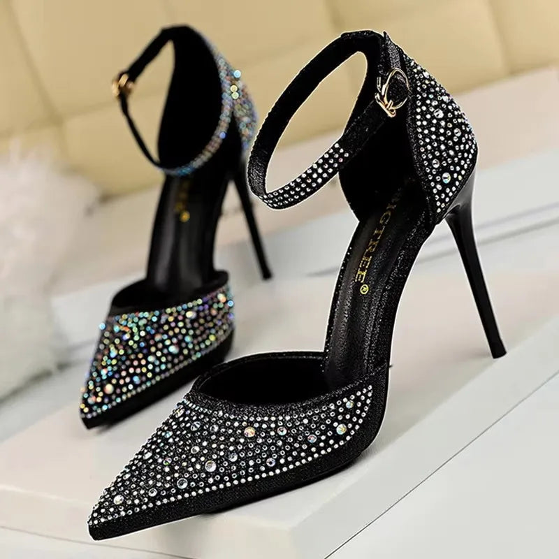 Rhinestone Wedding Heels - Women's 10CM Dress Sandals Handbags The