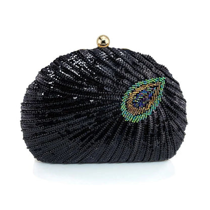 Shell Shape Sequin Clutch Bag - Women's Retro Party Evening Purse Handbags The