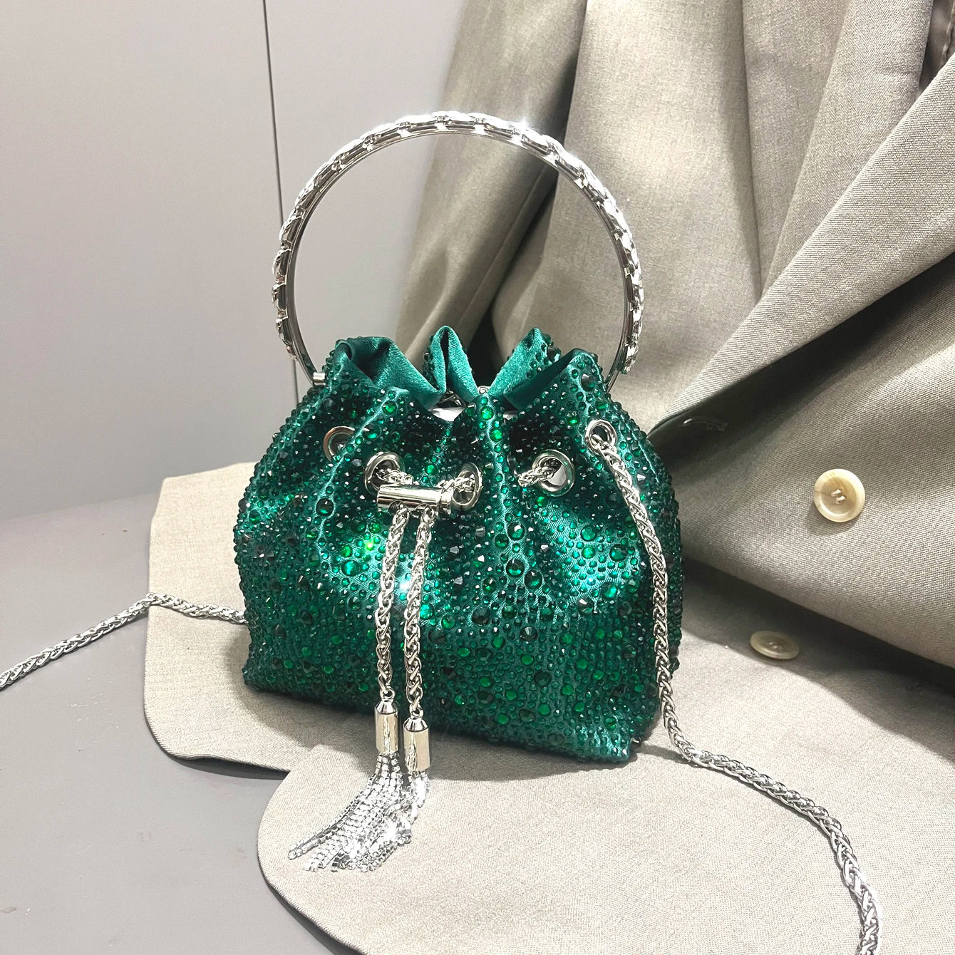 Crystal Bucket Clutch - Women's Shiny Evening Bag for Parties & Special Events Handbags The