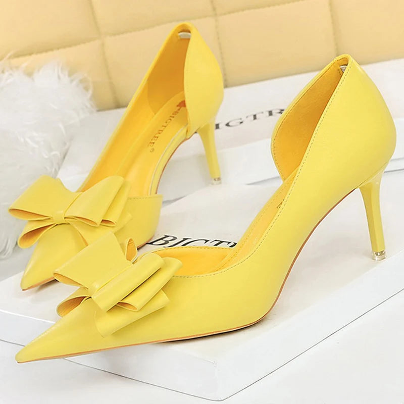 Bow Pointed-Toe 10.5CM Stiletto Pumps - Women's Classic Party Heels Handbags The