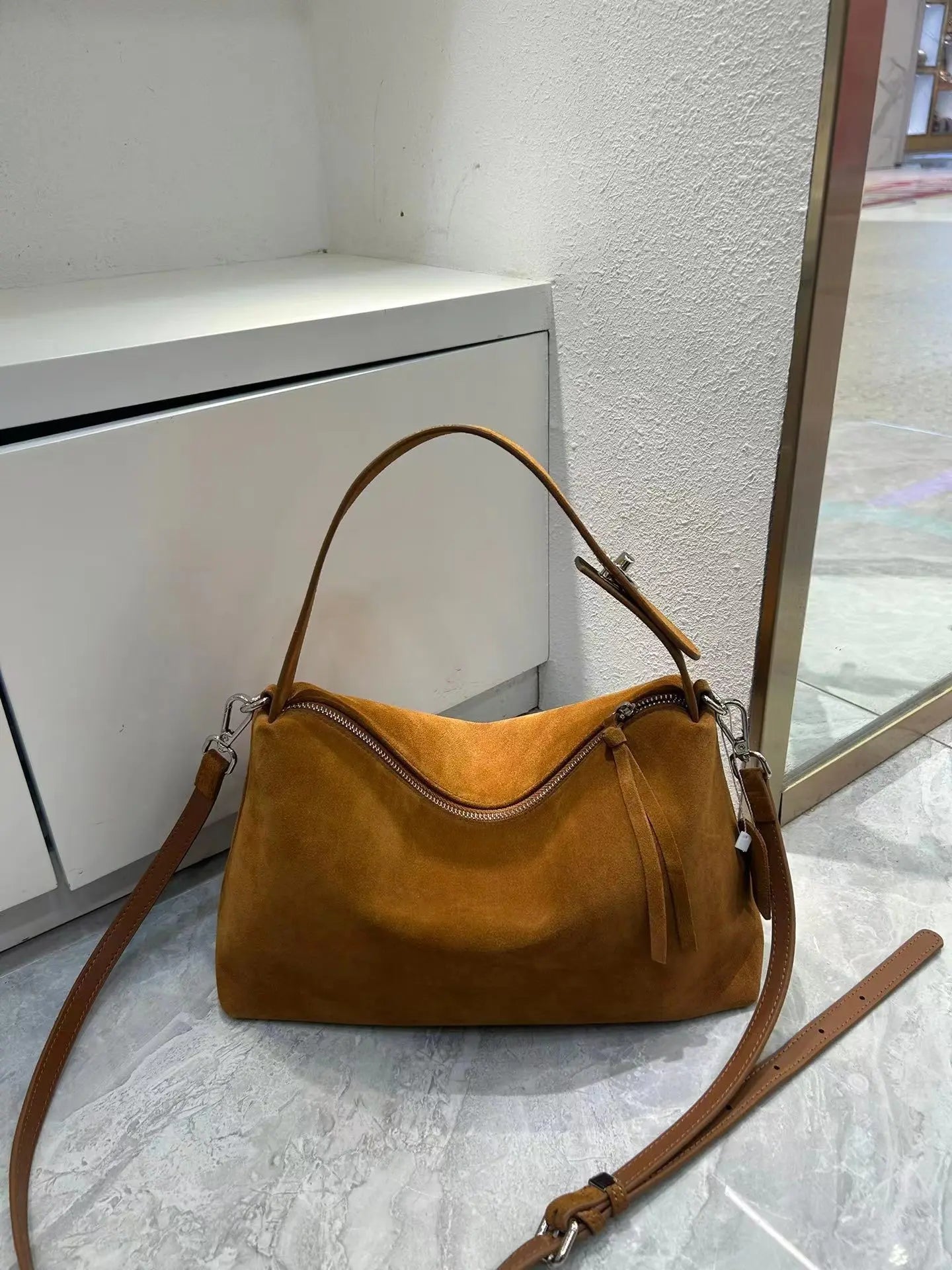 Suede Boston Tote - Women's Soft Crossbody Handbag for Autumn & Winter Handbags The