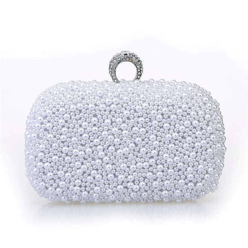 Pearl Ring Beaded Evening Bag - Women's Bridal Dinner Clutch Handbags The