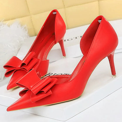 Bow Pointed-Toe 10.5CM Stiletto Pumps - Women's Classic Party Heels Handbags The