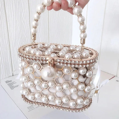 Pearl Accent Evening Clutch - Women's Elegant Handbag for Weddings & Parties Handbags The