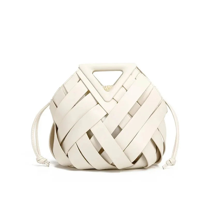Woven Vegan Leather Tote - Women's Top Handle Crossbody Bag for Everyday Use Handbags The