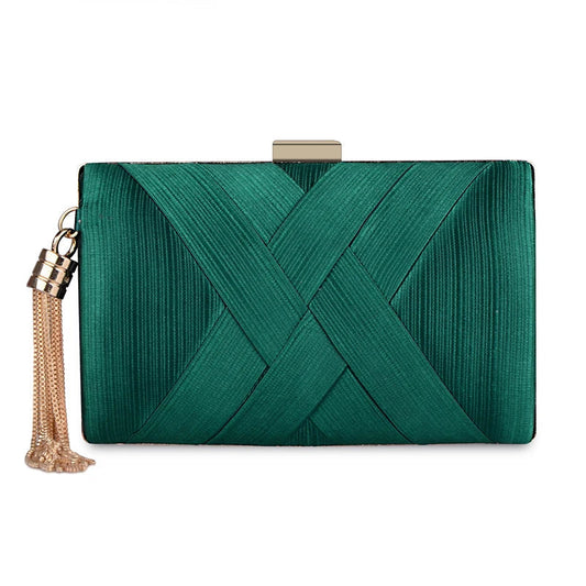 Metal Tassel Minaudiere Clutch - Women's Party Handbag with Chain Strap Handbags The