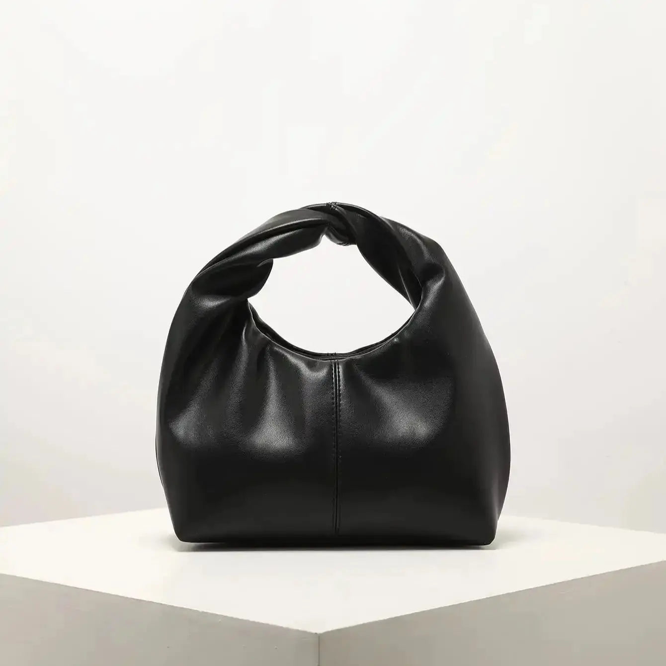 Twist-Handle Square Clutch Bag - Women's Ruched PU Top-Handle Shoulder Bag Handbags The