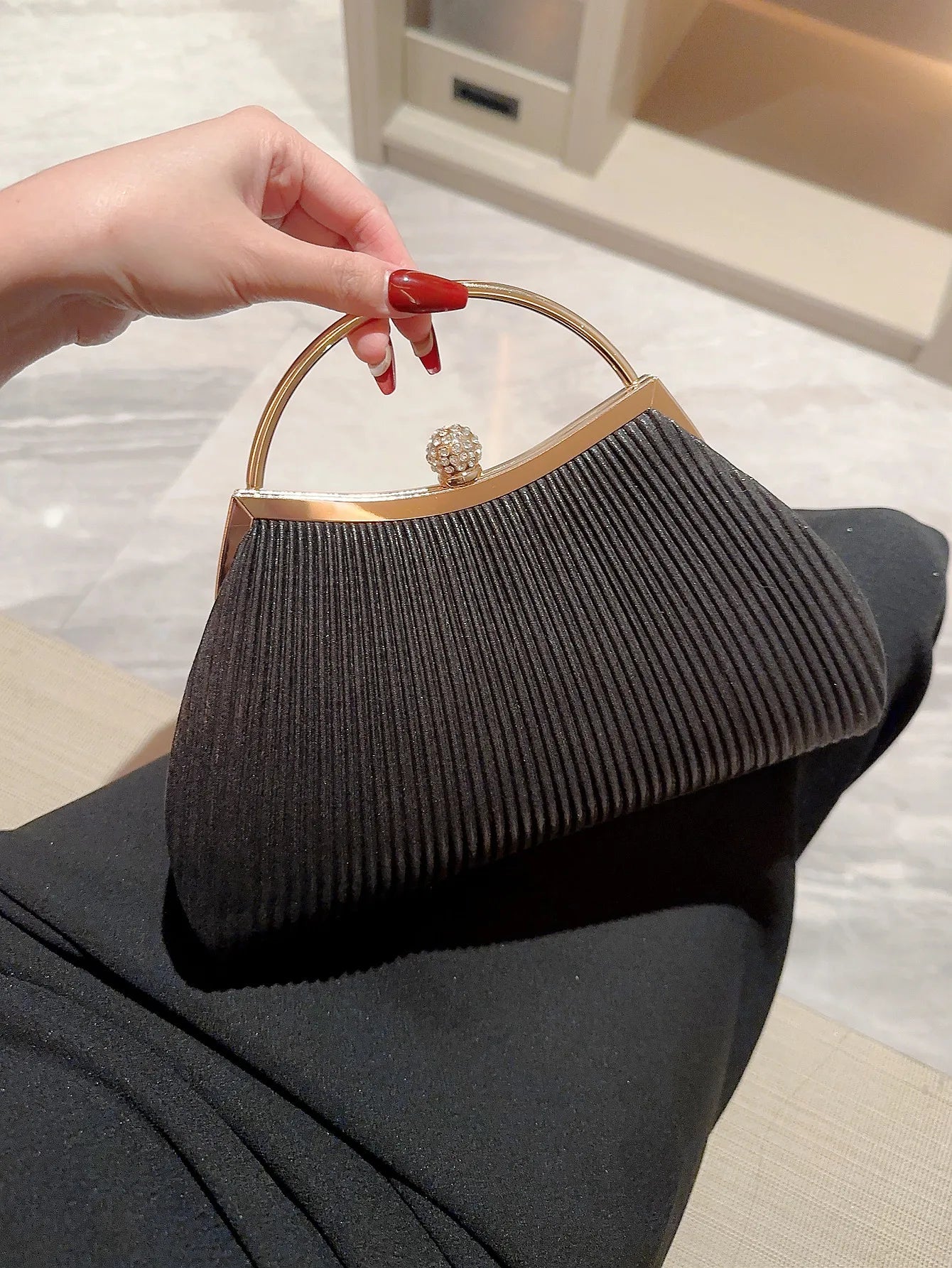 Pleated Rhinestone Evening Bag - Women's Handheld Clutch for Parties & Prom Handbags The