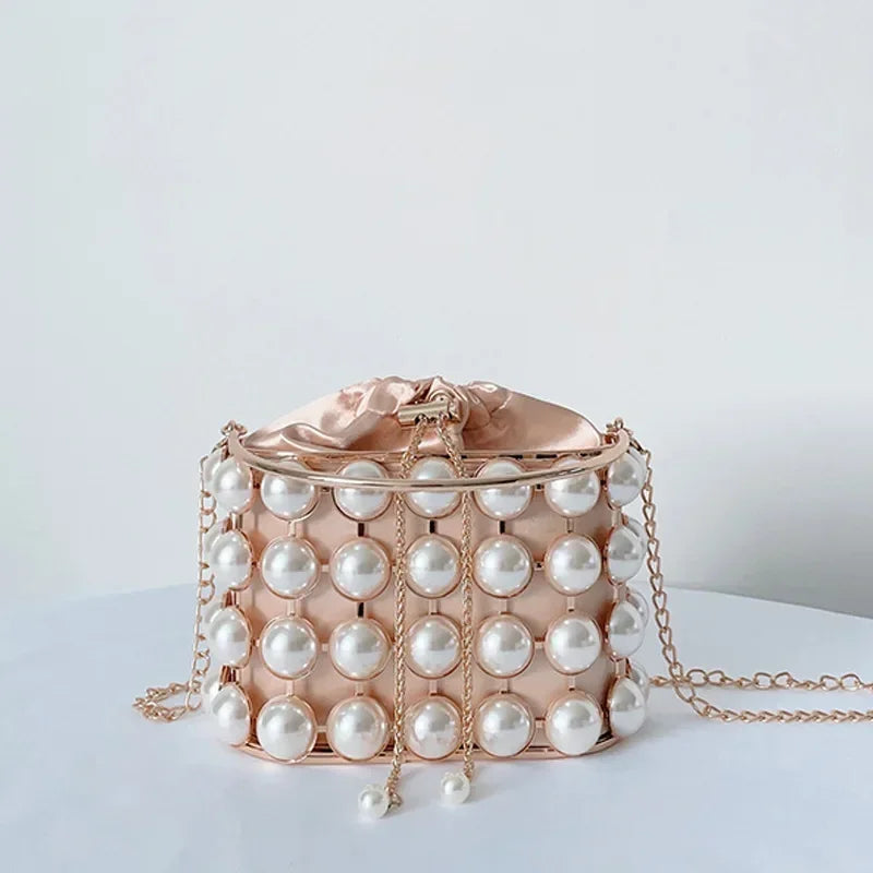 Pearl Accent Evening Clutch - Women's Elegant Handbag for Weddings & Parties Handbags The