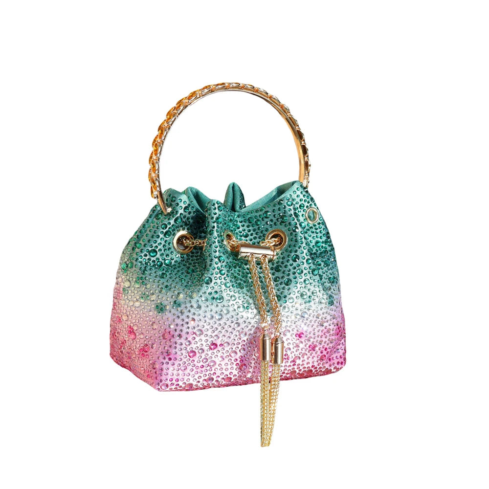 Crystal Bucket Clutch - Women's Shiny Evening Bag for Parties & Special Events Handbags The