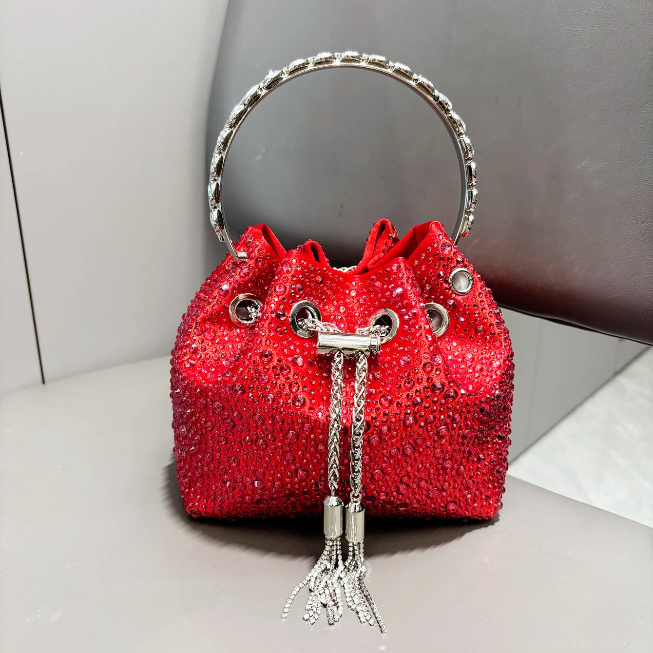 Crystal Bucket Clutch - Women's Shiny Evening Bag for Parties & Special Events Handbags The