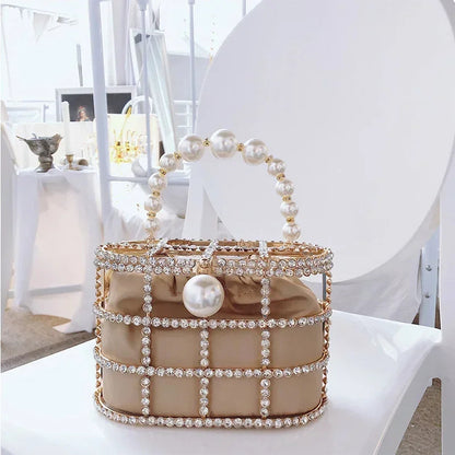 Pearl Accent Evening Clutch - Women's Elegant Handbag for Weddings & Parties Handbags The
