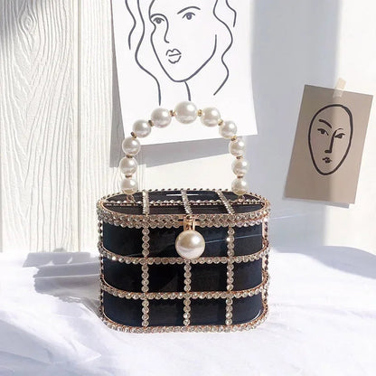 Pearl Accent Evening Clutch - Women's Elegant Handbag for Weddings & Parties Handbags The