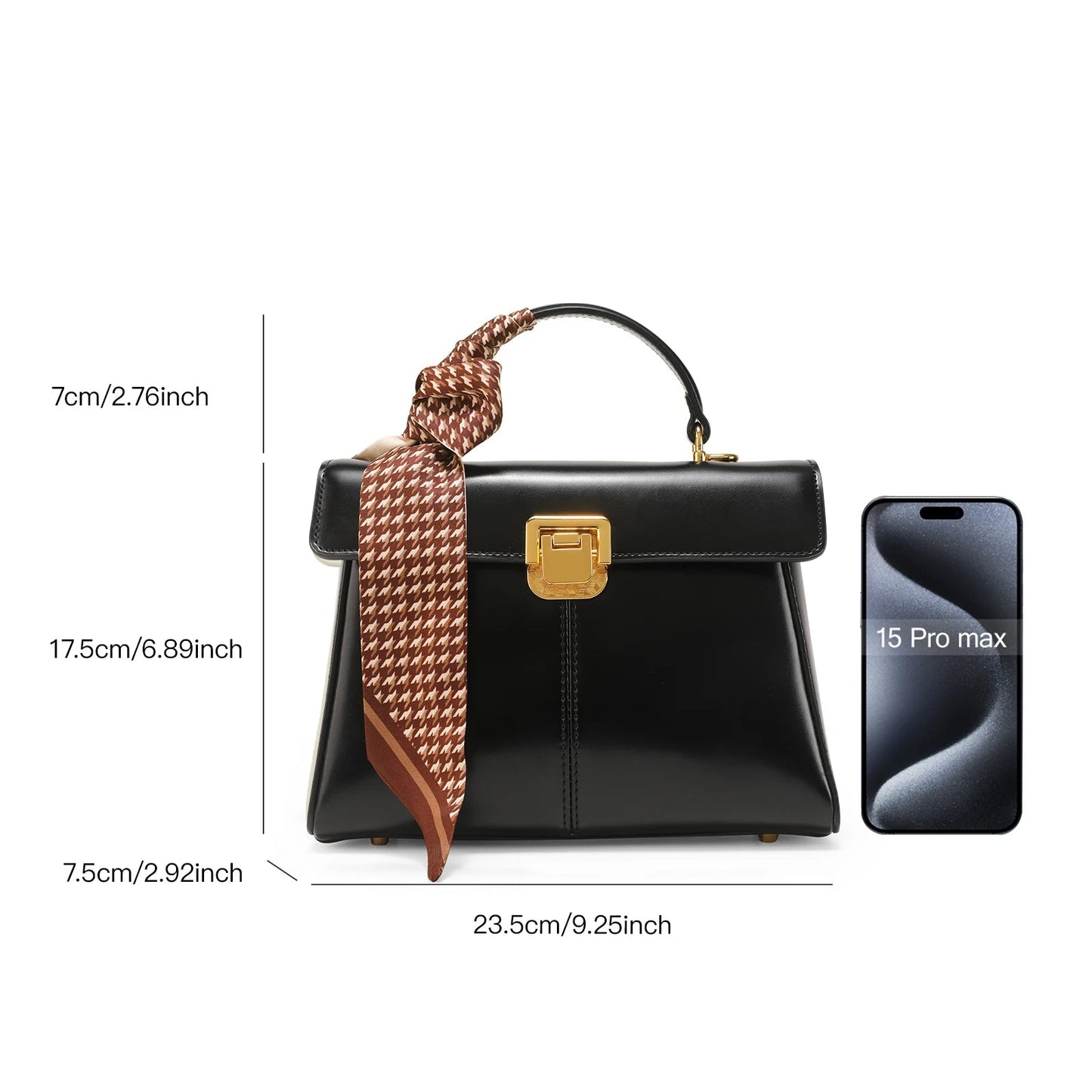 Scarf Accent Leather Handbag - Women's Structured Shoulder Bag for Commuting Handbags The