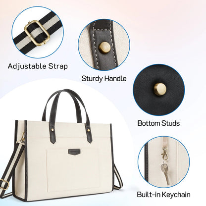 Canvas Laptop Tote Bag - Women's Work Shoulder Bag for Office, College & Travel Handbags The