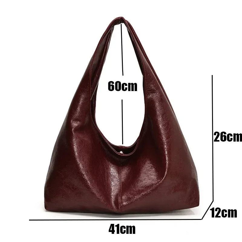 Oversized Hobo Shopper Bag - Women's Soft PU Leather Shoulder & Crossbody Tote Handbags The