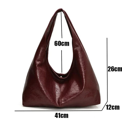 Oversized Hobo Shopper Bag - Women's Soft PU Leather Shoulder & Crossbody Tote Handbags The
